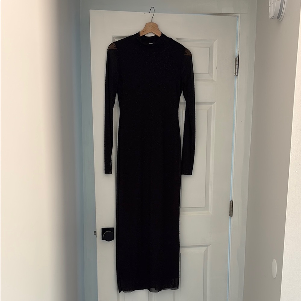 Bar III Black Long Sleeve Mock Neck Mesh Dress